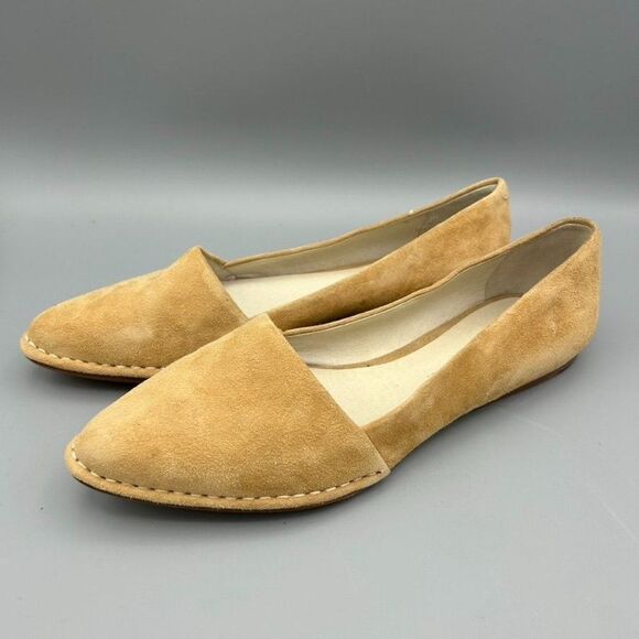 Aerin 7.5 M Tan Flats Steel Suede‎ Pointed Toe Slip On Shoes - Picture 1 of 10